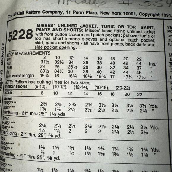 Vintage 1991 McCall's Womens pattern 5228 Size 16-18 uncut - Picture 5 of 5